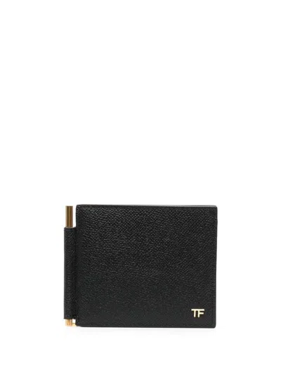 Tom Ford Luxurious Gold-tone T Detail Wallet In Black