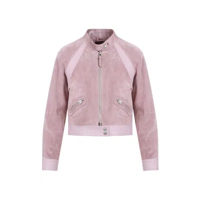 Tom Ford Luxurious Pink & Purple Leather Cropped Jacket For Women