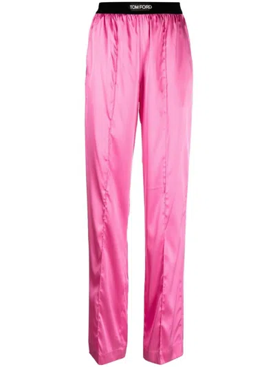 Tom Ford Luxurious Stretch Silk Pants For Women In Pink