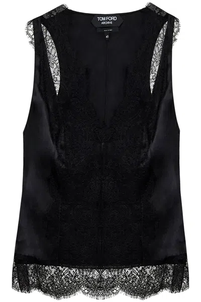 TOM FORD LUXURIOUS STRETCH SILK TANK TOP WITH CHANTILLY LACE INSERTS