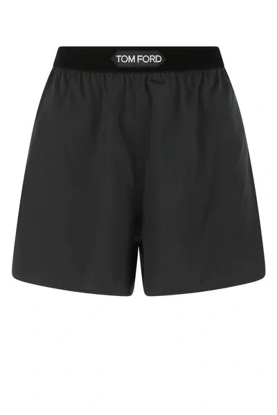 Tom Ford Luxury Black High-waisted Raffia Shorts