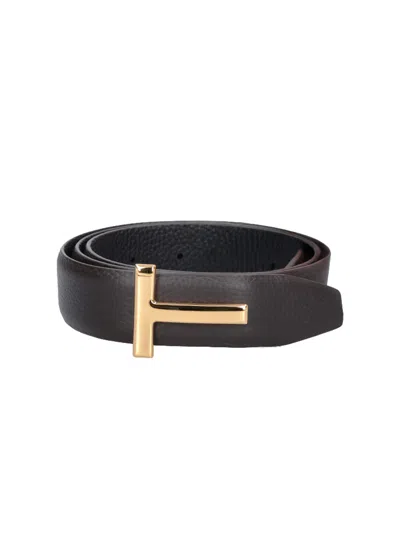 Tom Ford Luxury Calf Leather Belt For Men In Brown