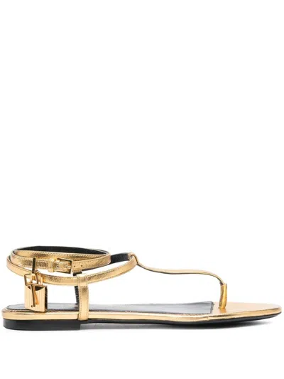 Tom Ford Luxury Gold-tone Thong Strap Sandals For Women In Yellow
