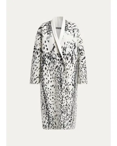 Tom Ford Lynx Jacquard Compact Velvet Viscose Oversized Sculptural Coat In White