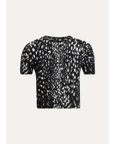 Tom Ford Lynx Jacquard Compact Velvet Viscose Short-sleeve T-shirt In Black/white