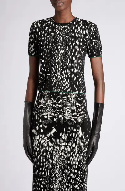 Tom Ford Lynx Jacquard Short Sleeve Sweater In Black/white
