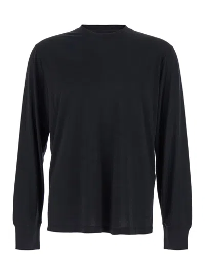TOM FORD BLACK CREWNECK T-SHIRT WITH LONG SLEEVES IN COTTON BLEND MAN