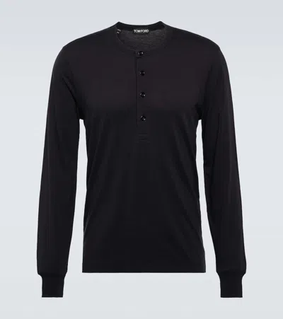 Tom Ford Cotton Stretch Rib Henley T-shirt In Black