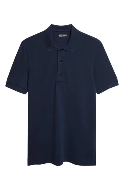 Tom Ford Lyocell & Cotton Piqué Polo In Blue
