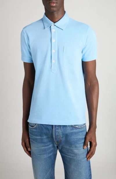 Tom Ford Lyocell & Cotton Piqué Polo In Blue
