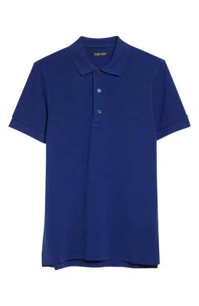 Tom Ford Lyocell & Cotton Piqué Polo In Blue