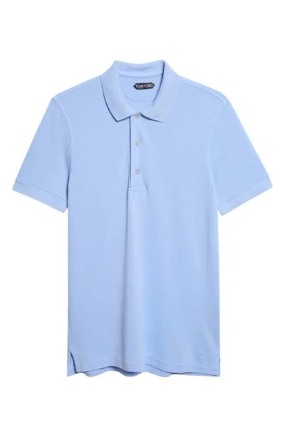 Tom Ford Lyocell & Cotton Piqué Polo In Blue