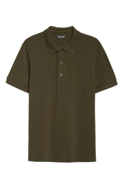 Tom Ford Lyocell & Cotton Piqué Polo In Brown