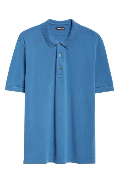 Tom Ford Lyocell & Cotton Piqué Polo In Hb532 Denim Blue