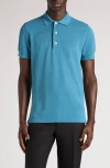 Tom Ford Lyocell & Cotton Piqué Polo In Hb651 Faded Blue