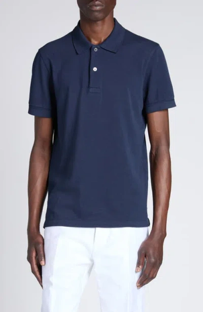 Tom Ford Lyocell & Cotton Piqué Polo In Hb785 Ink Blue