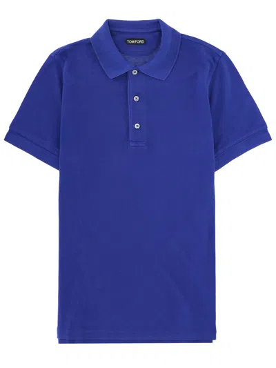 Tom Ford Lyocell And Cotton Polo Shirt In Blue
