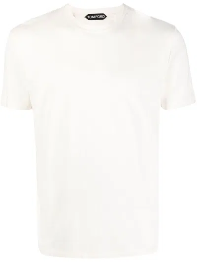 Tom Ford Placed Rib Slim-fit Lyocell And Cotton-blend Jersey T-shirt In White