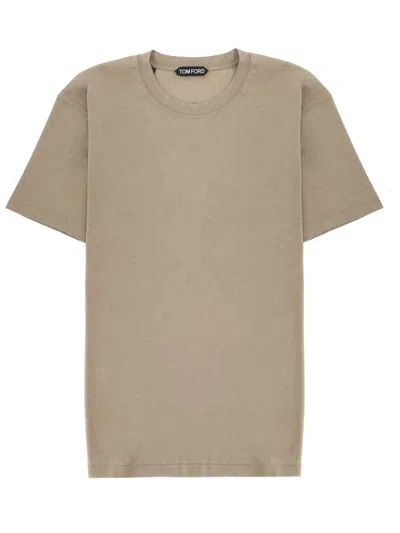 Tom Ford Lyocell And Cotton T-shirt In Neutral