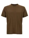 Tom Ford Military Green Crewneck T-shirt With Tf Embroidery In Lyocell And Cotton Blend Man