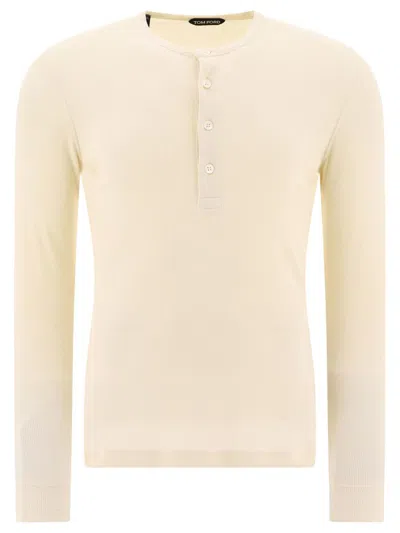 Tom Ford Lyocell Buttoned T-shirt In Tan