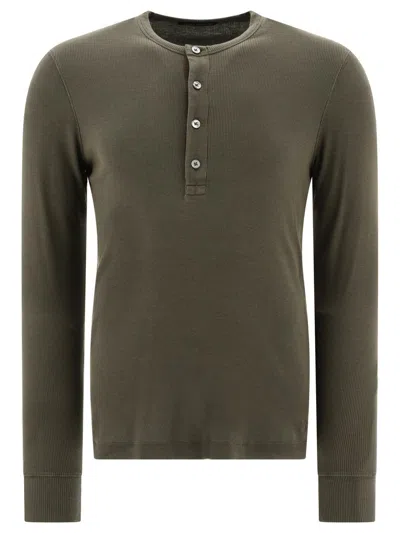 Tom Ford Lyocell Buttoned T-shirt In Green