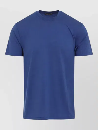 Tom Ford Lyocell Cotton Short Sleeve Crew Neck T-shirt In Blue