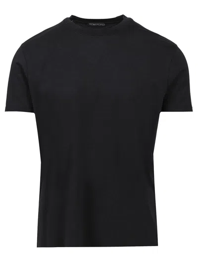 Tom Ford Placed Rib Slim-fit Lyocell And Cotton-blend Jersey T-shirt In Black