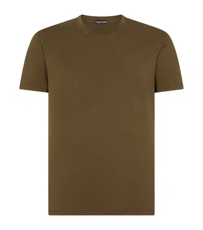 Tom Ford Khaki Cotton Stretch Jersey T-shirt In Military Green