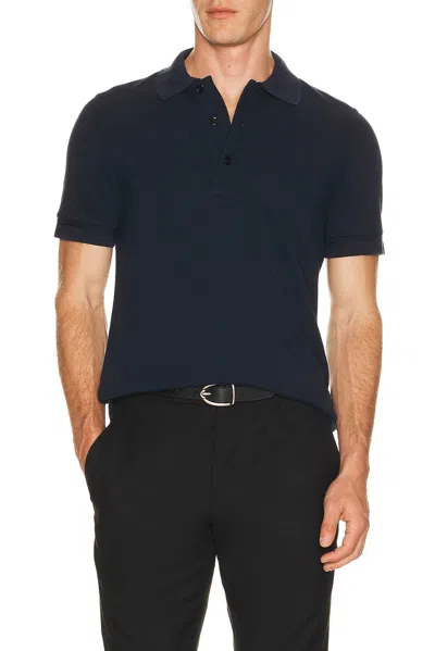 Tom Ford Lyocell Piquet Polo In Blue