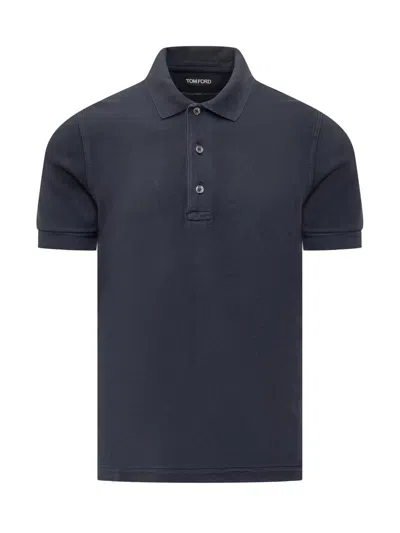 Tom Ford Lyocell Piquet Polo In Blue