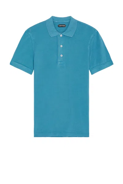 Tom Ford Lyocell Piquet Polo In Faded Blue