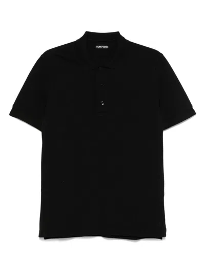 Tom Ford Mens Black Short-sleeve Lyocell-cotton Piquet Polo Shirt