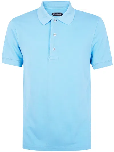 Tom Ford Lyocell Piquet Short Sleeves Polo Shirt In Blue