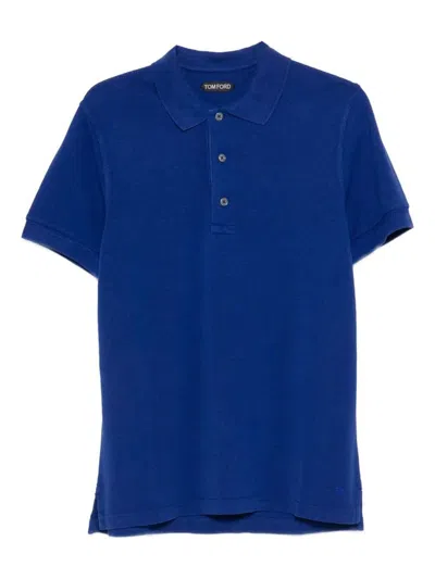 Tom Ford Lyocell Piquet Short Sleeves Polo Shirt Clothing In Blue