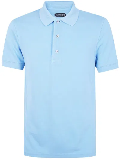 Tom Ford Lyocell Piquet Short Sleeves Polo Shirt Clothing In Blue