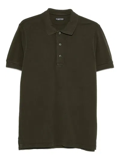 Tom Ford Lyocell Piquet Short Sleeves Polo Shirt Clothing In Green