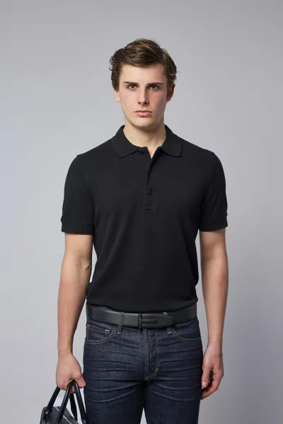 Tom Ford Lyocell Piquet Ss Polo In Black