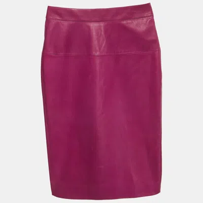 Pre-owned Tom Ford Magenta Leather Pencil Skirt Xs In Purple