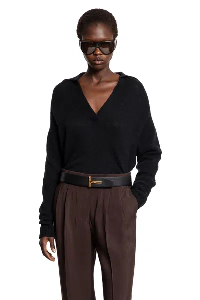 Tom Ford Maglione A V In Seta Di Cashmere In Black