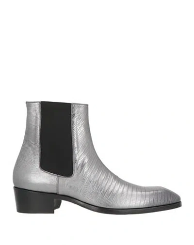 Tom Ford Man Ankle Boots Gunmetal Size 9 Calfskin, Polyester, Elastane In Gray