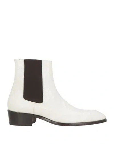 Tom Ford Man Ankle Boots Ivory Size 8 Calfskin, Polyester, Elastane In White