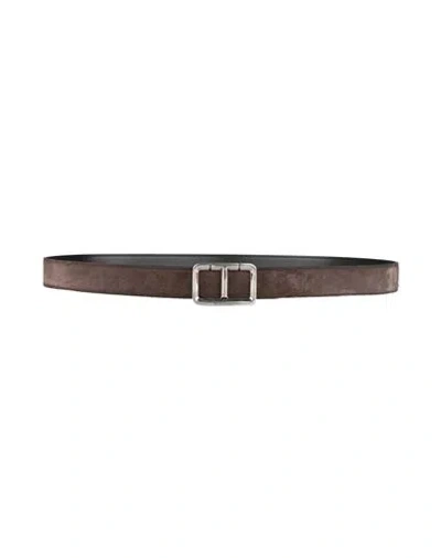 Tom Ford Man Belt Dark Brown Size 34 Calfskin In Burgundy