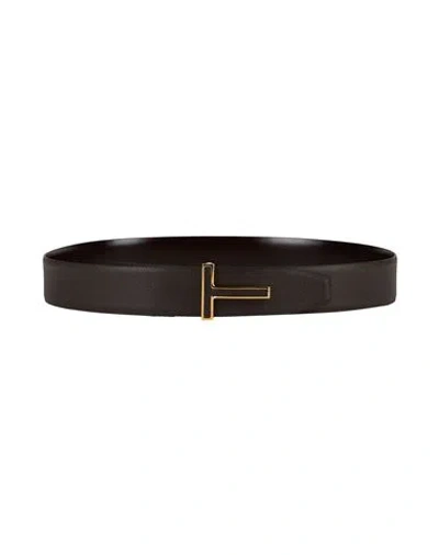 Tom Ford Man Belt Dark Brown Size 43 Calfskin, Brass