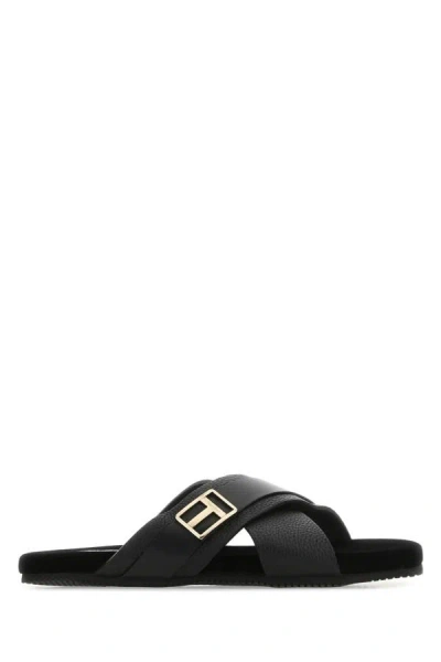 TOM FORD TOM FORD MAN BLACK LEATHER SLIPPERS
