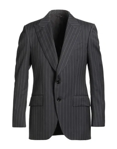 Tom Ford Man Blazer Charcoal Size 44 Wool, Mohair Wool In Brown