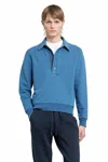 Tom Ford Polo-collar Cotton-blend Sweatshirt In Blue