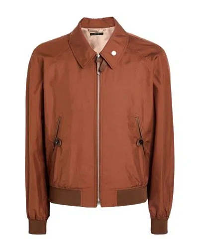 Tom Ford Man Jacket Brown Size 42 Silk, Viscose, Calfskin