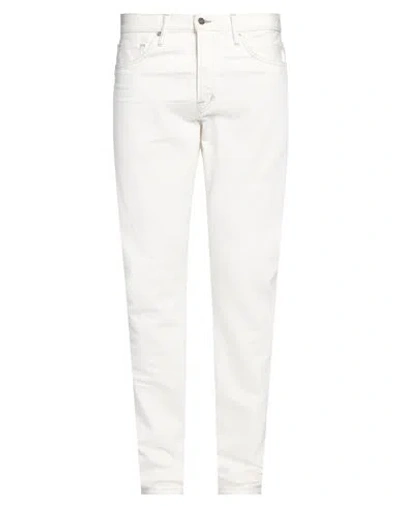 Tom Ford Man Jeans Off White Size 34 Cotton, Polyurethane, Calfskin In Off White