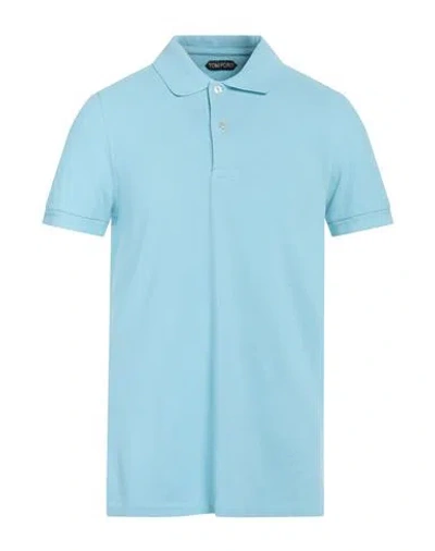 Tom Ford Man Polo Shirt Turquoise Size 46 Cotton In Blue